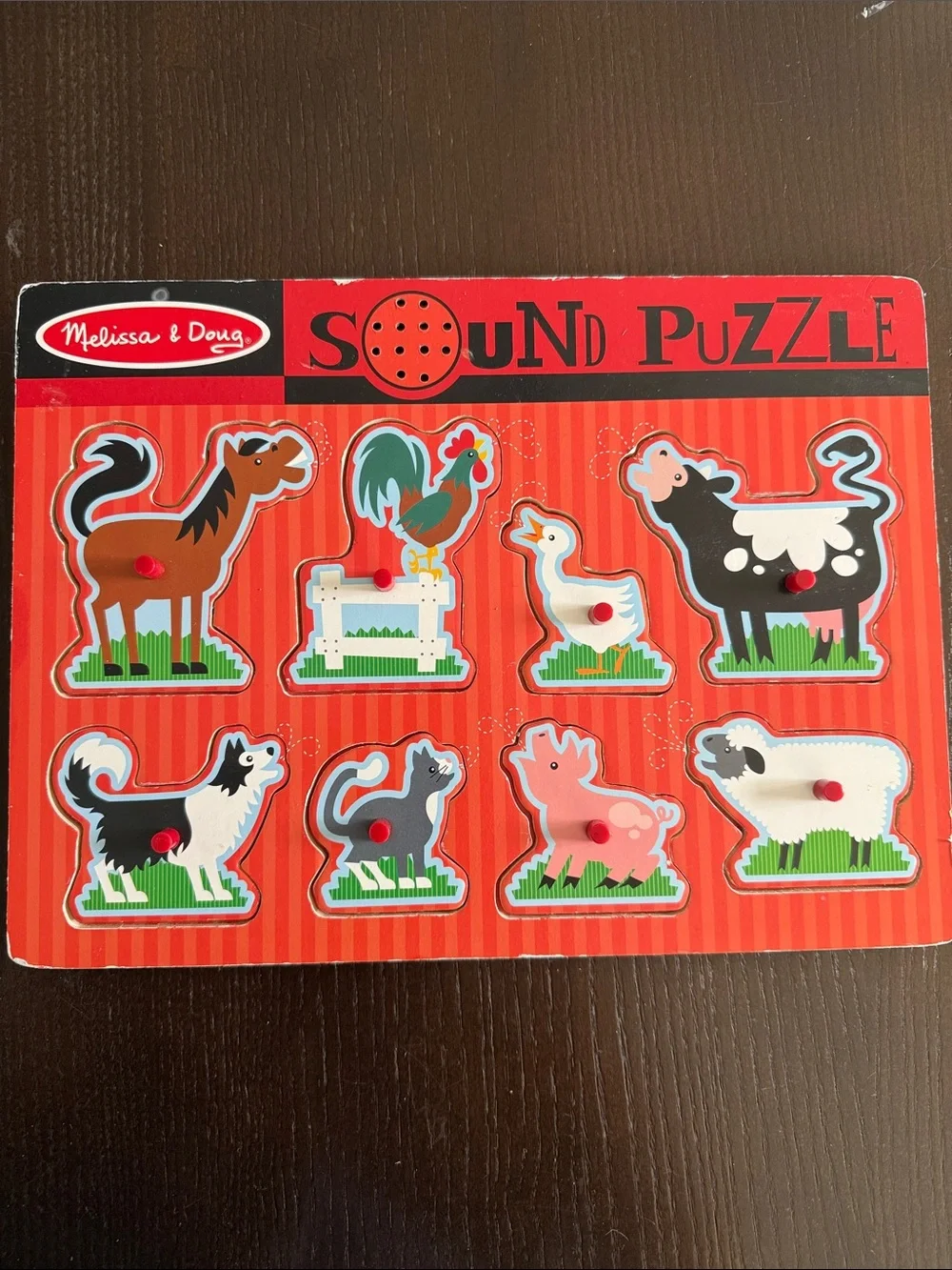 Melissa & Doug Red and Orange Farm Animal Sound Puzzle
